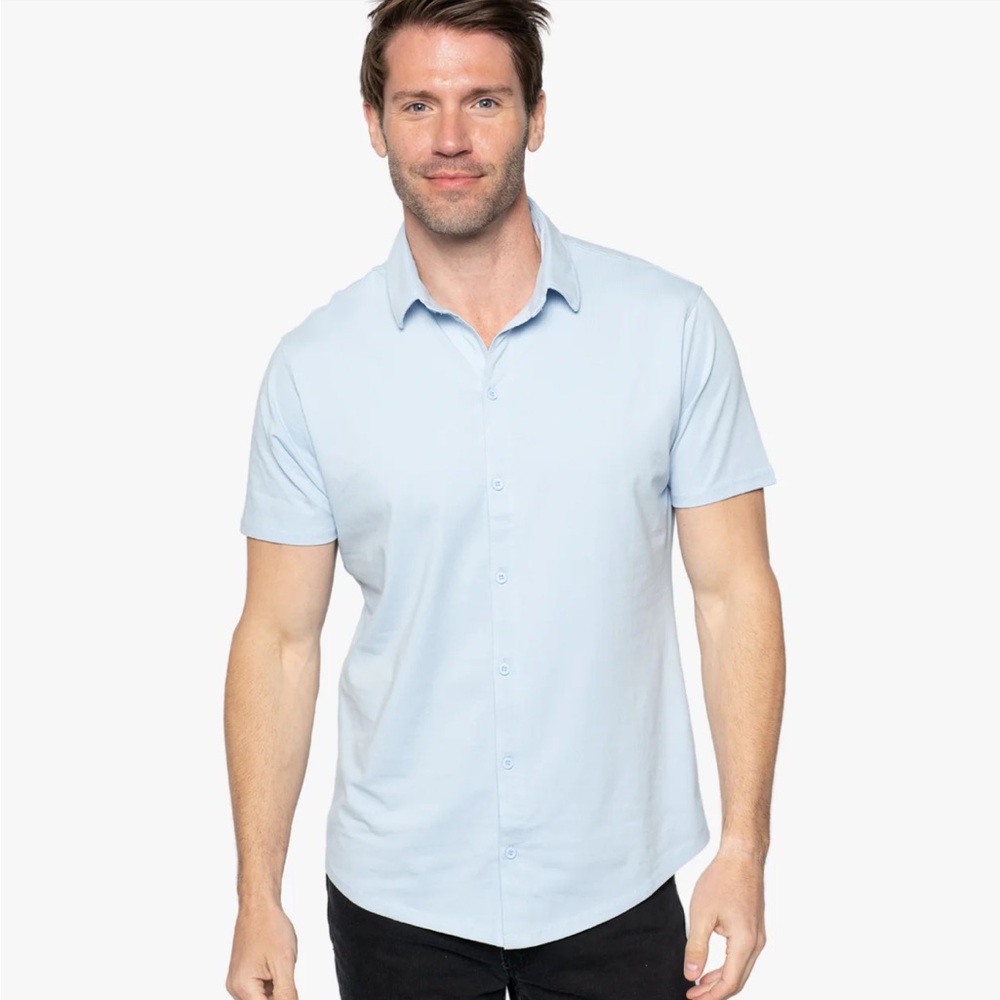 WYR Light Blue Short Sleeve Button Cotton Down Polo Shirt M